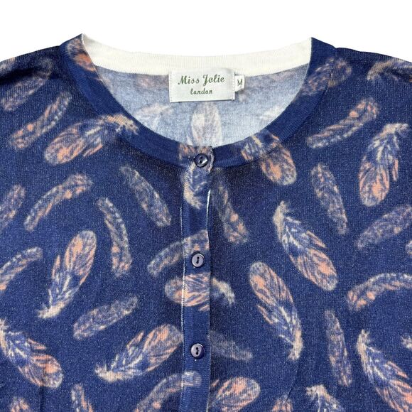 Miss Jolie London Sweater Womens Medium Blue Feather Knit Pullover Casual Granny - Picture 4 of 9